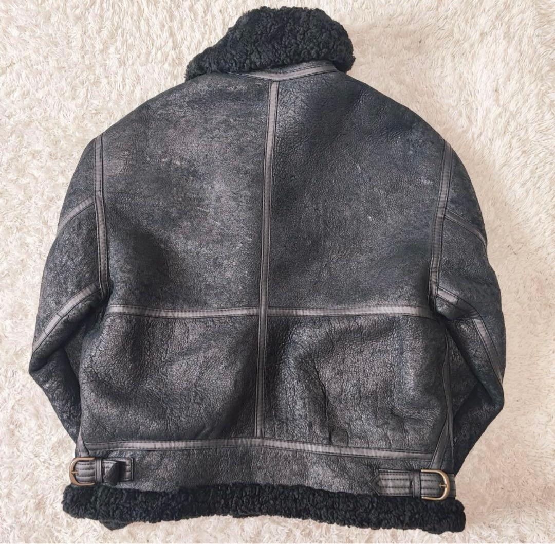 B-3 リアルムートン フライトジャケット レザー ミリタリー 黒 L-XL相当
