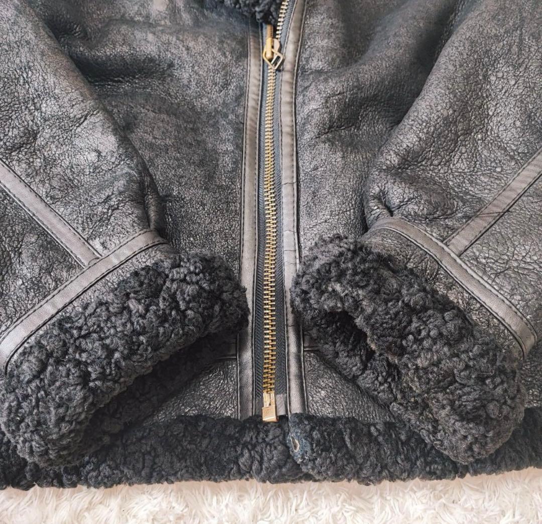 B-3 リアルムートン フライトジャケット レザー ミリタリー 黒 L-XL相当