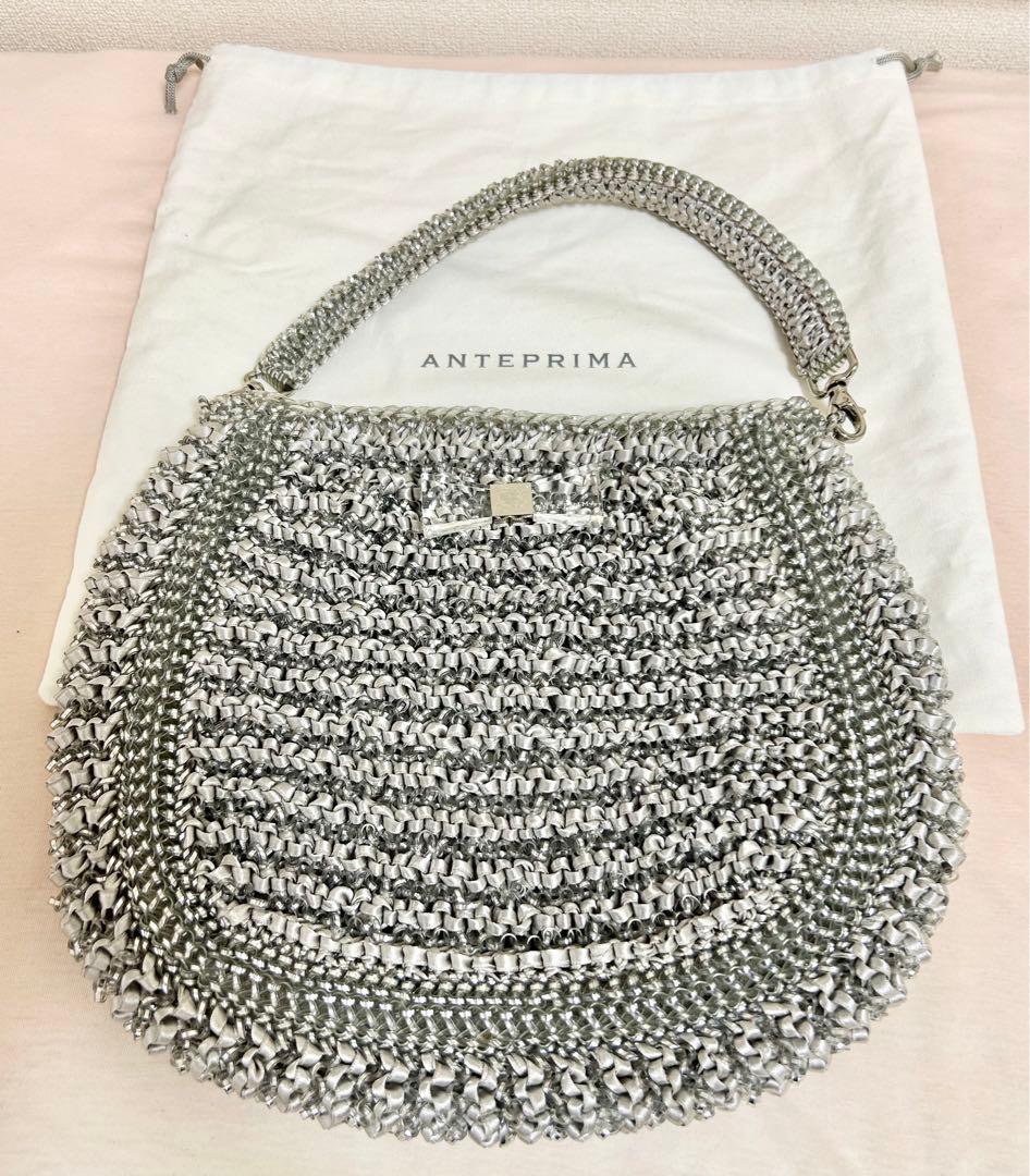 アンテプリマ　ワイヤーバッグ　リボン　3way　編み込み　シルバー