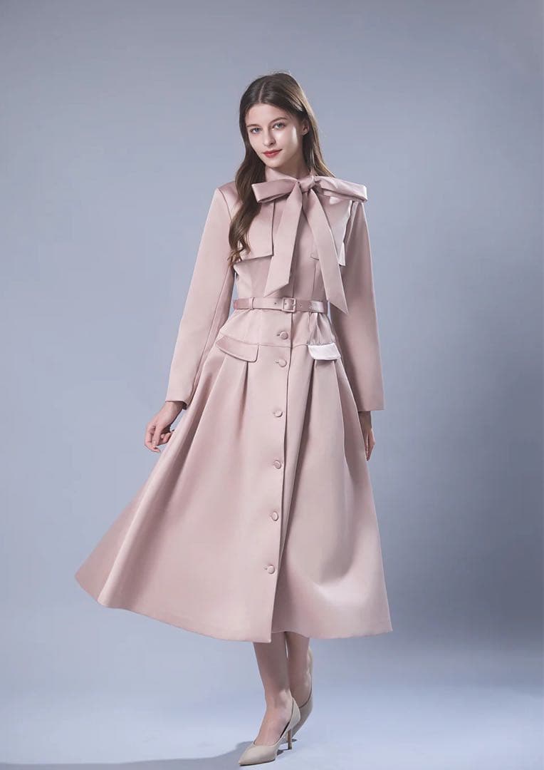 Riu Bow-tie satin dress ピンク　rちゃん