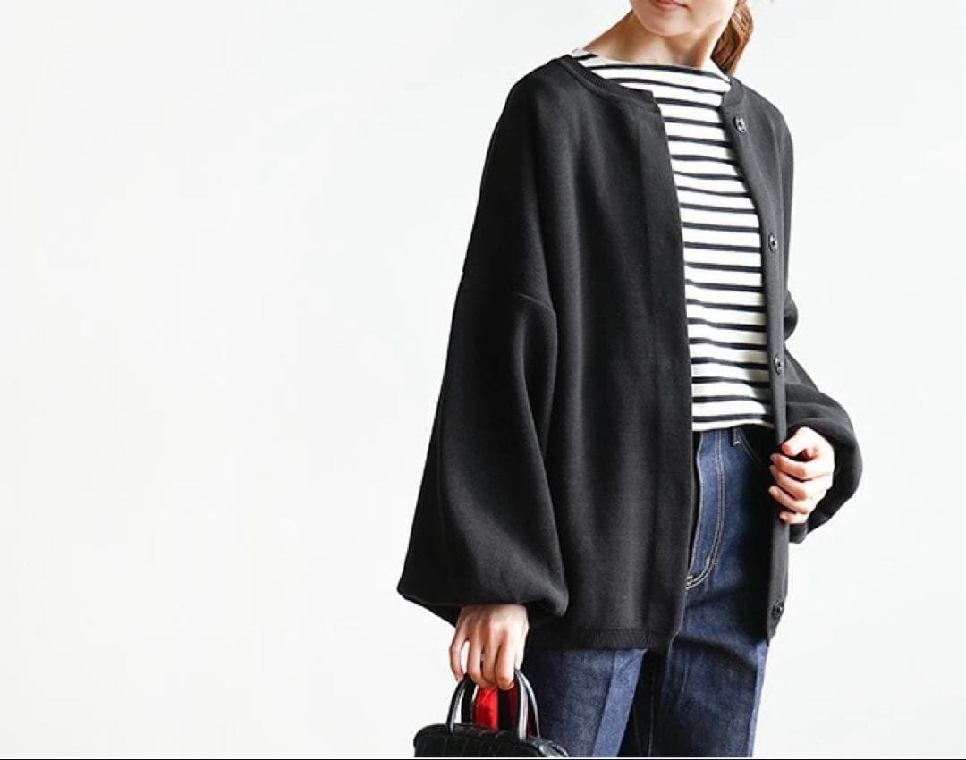 ソラモナポッシエ ウエハースニットワイドカーディガン日本製 グレージュ系定番人気