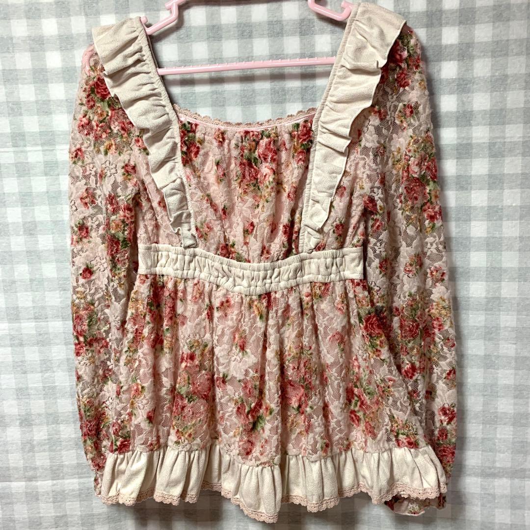 LIZLISA 希少 ピンク 薔薇柄 リボン フリル チュニック