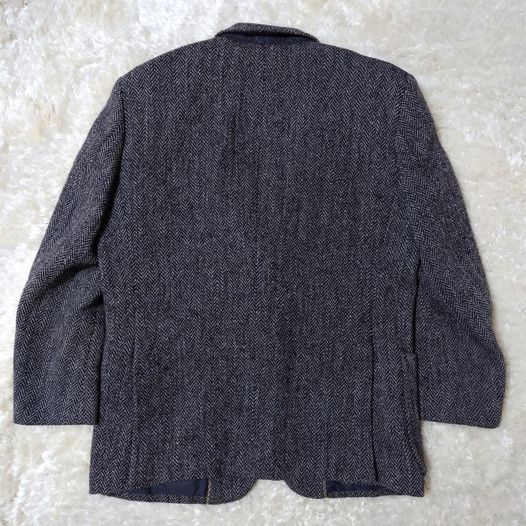美品 ハリスツイード テーラードジャケット ヘリンボーン ウッドボタン 日本製