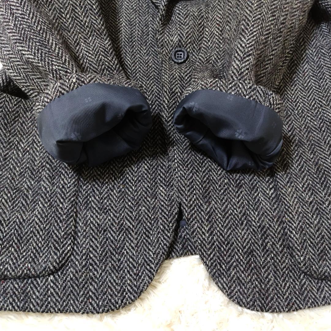 美品 ハリスツイード テーラードジャケット ヘリンボーン ウッドボタン 日本製