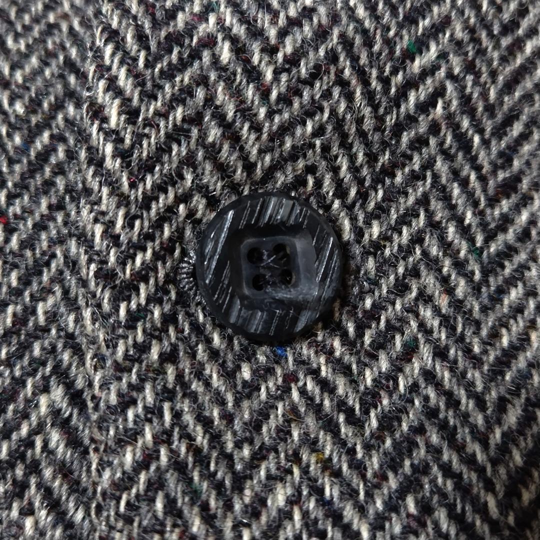 美品 ハリスツイード テーラードジャケット ヘリンボーン ウッドボタン 日本製