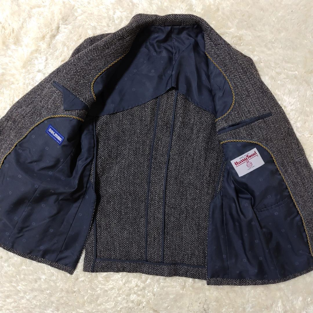 美品 ハリスツイード テーラードジャケット ヘリンボーン ウッドボタン 日本製