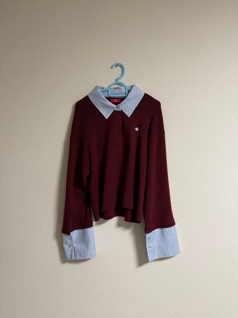 【POLO BCSコラボ】シャツカラーカフスニットプルオーバー　ボルドー