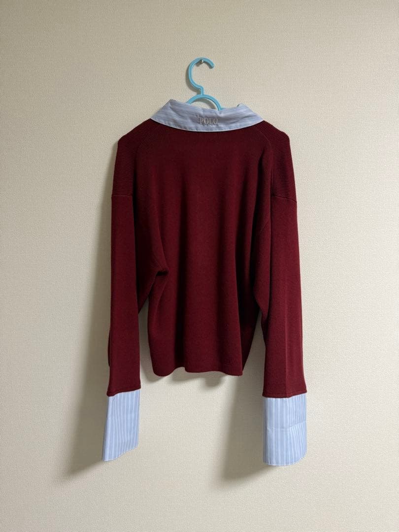 【POLO BCSコラボ】シャツカラーカフスニットプルオーバー　ボルドー