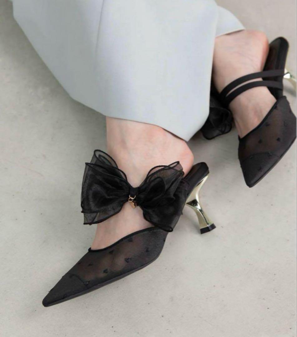 最終値下げ！【RANDA】シフォンリボンハートミュールパンプス