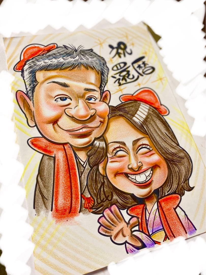 【プレゼントに人気】優しいタッチの手描き似顔絵★修正OK★還暦★お祝い