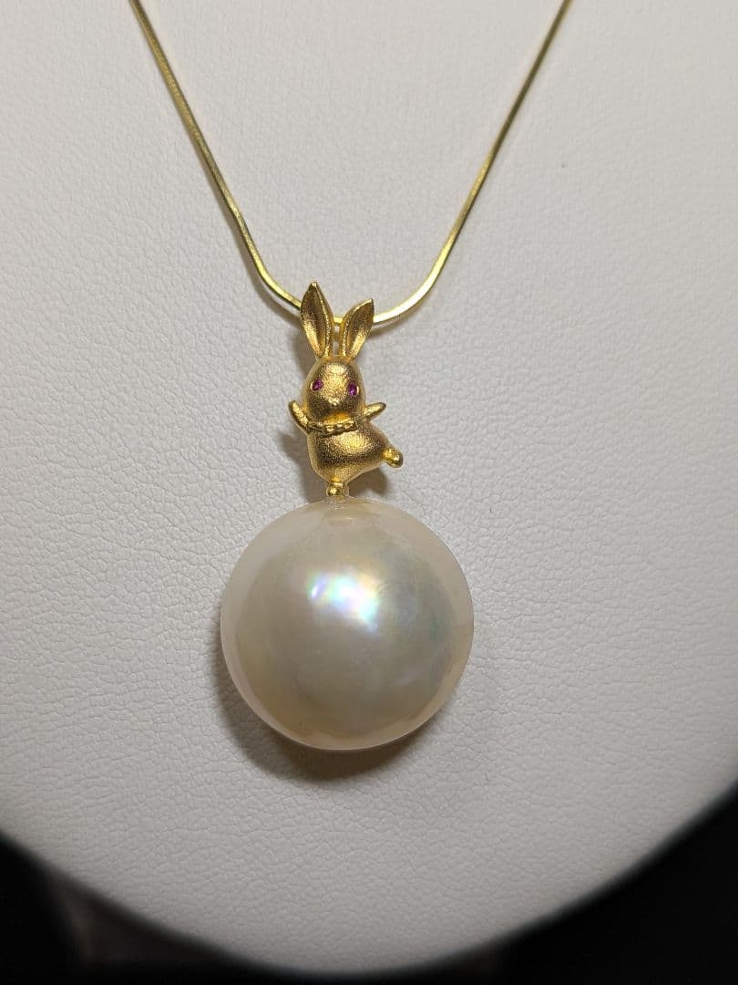 P03　マベパール　大粒17.4mm　ウサギ　SV　ペンダントトップ　CZダイヤ