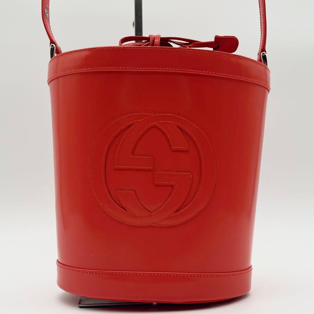 GUCCI ショルダー バッグ デカロゴ 巾着 バケツ 2way オレンジ