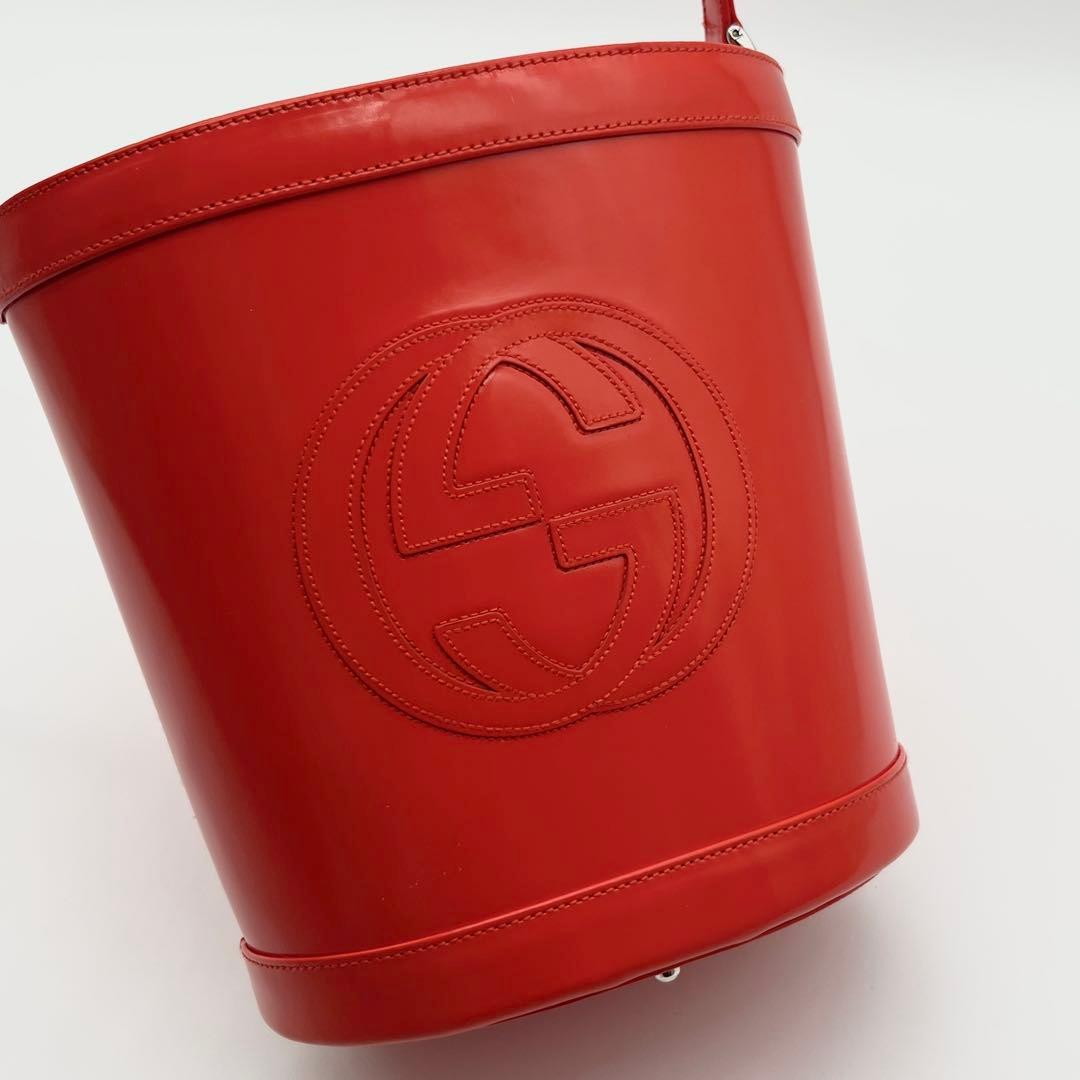 GUCCI ショルダー バッグ デカロゴ 巾着 バケツ 2way オレンジ