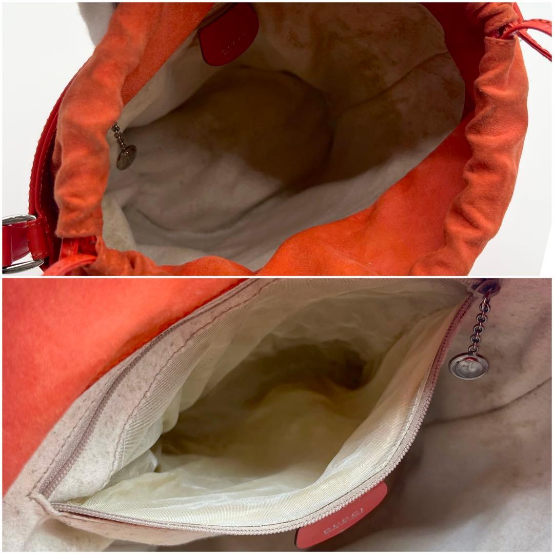 GUCCI ショルダー バッグ デカロゴ 巾着 バケツ 2way オレンジ