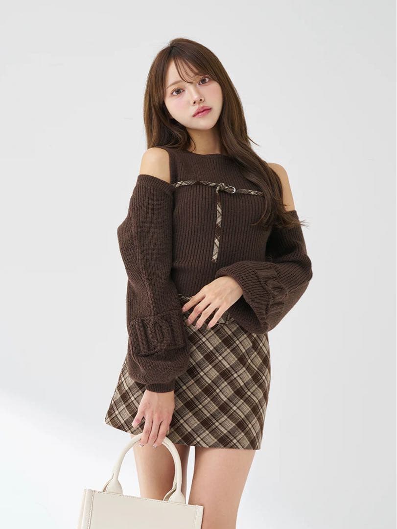 Darich ダーリッチ ドッキングミドルウエストニットミニワンピース FL