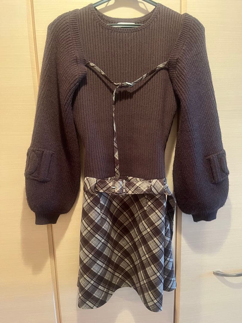 Darich ダーリッチ ドッキングミドルウエストニットミニワンピース FL