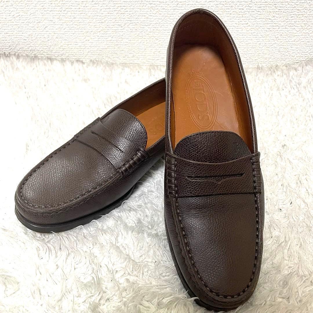 美品✨【TOD'S】トッズ　ドライビングシューズ　シボ革　ブラウン 24.5cm