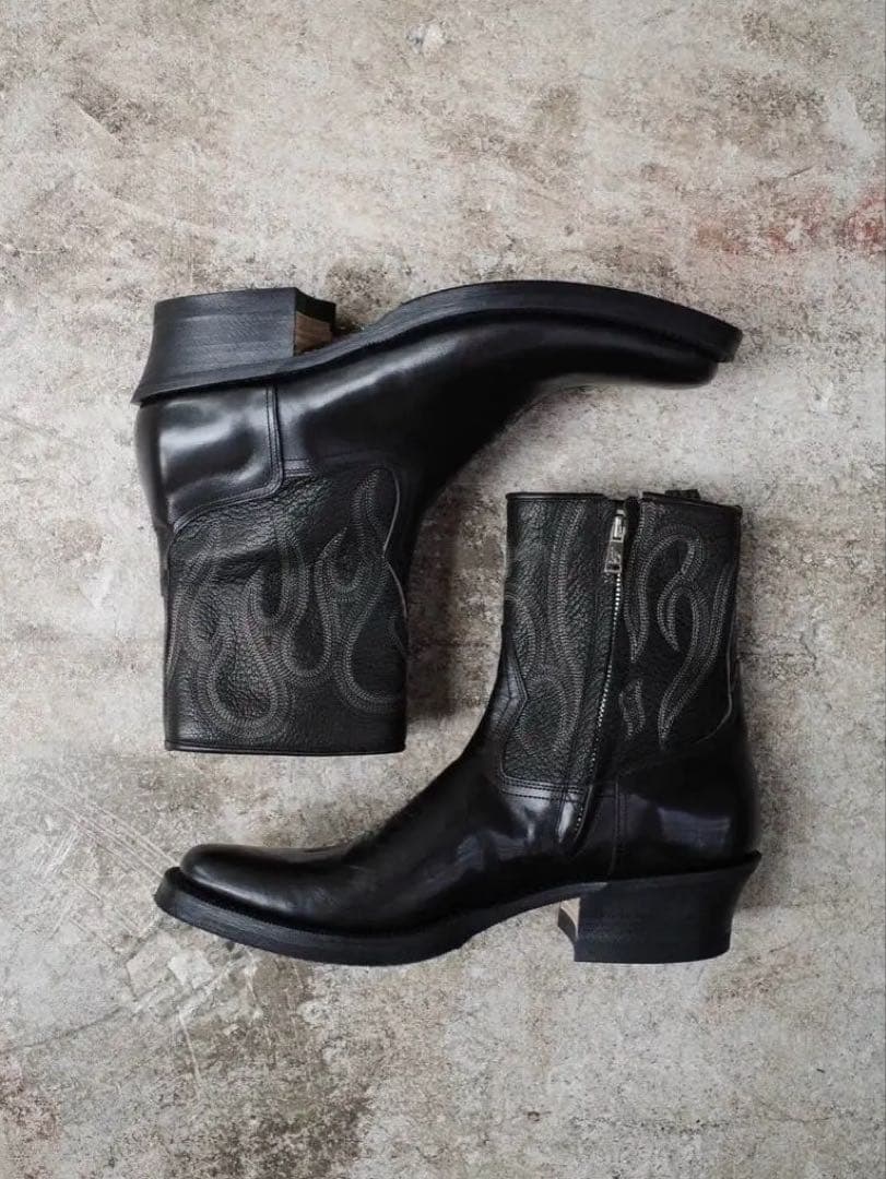 Vintage Ashen Flame Zip-up Heel Boot ブーツ