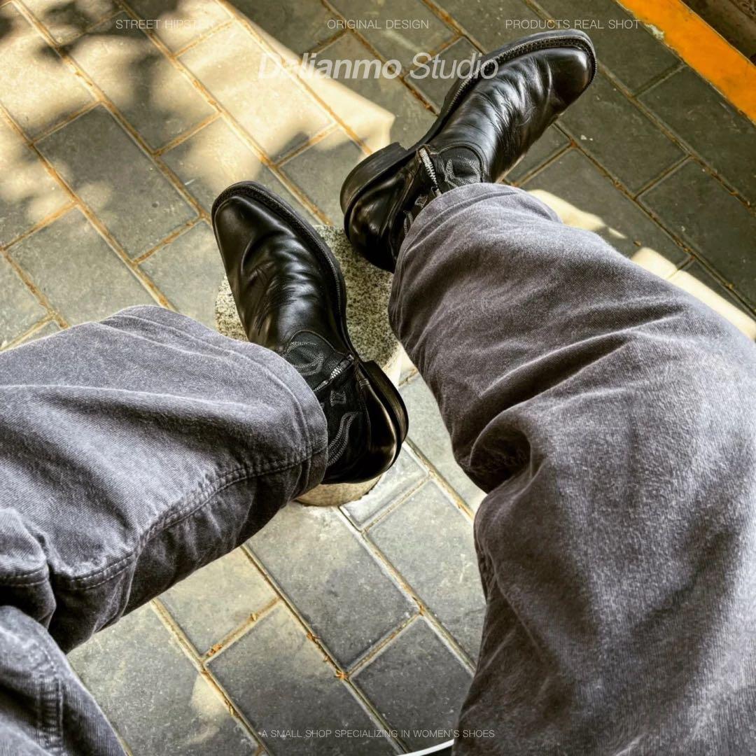 Vintage Ashen Flame Zip-up Heel Boot ブーツ