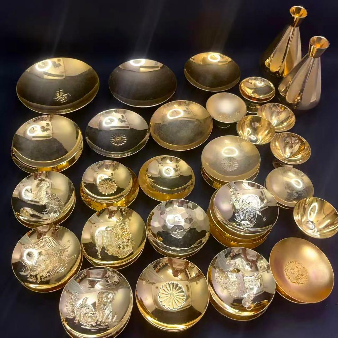 24KGP 金杯 金盃 金メッキ 干支 鳳凰 菊花紋等 45点 約4.05kg