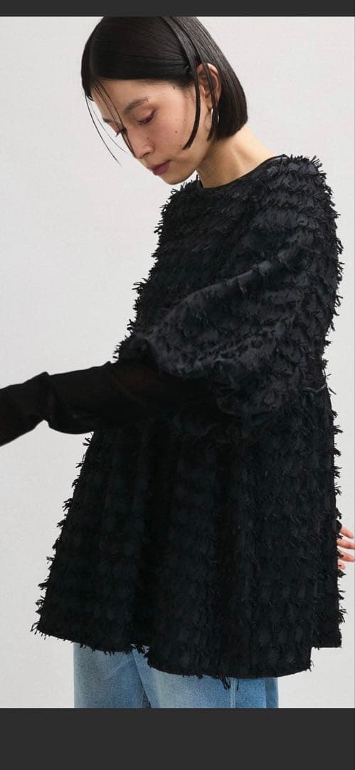 アダムエロペ　チュニック　ブラウス　ジャガードぺプラムトップス