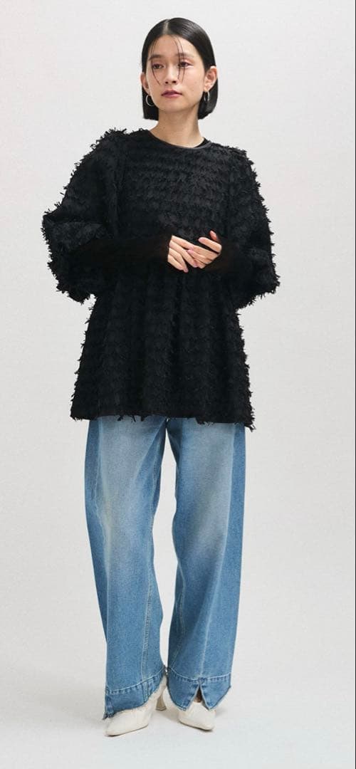 アダムエロペ　チュニック　ブラウス　ジャガードぺプラムトップス