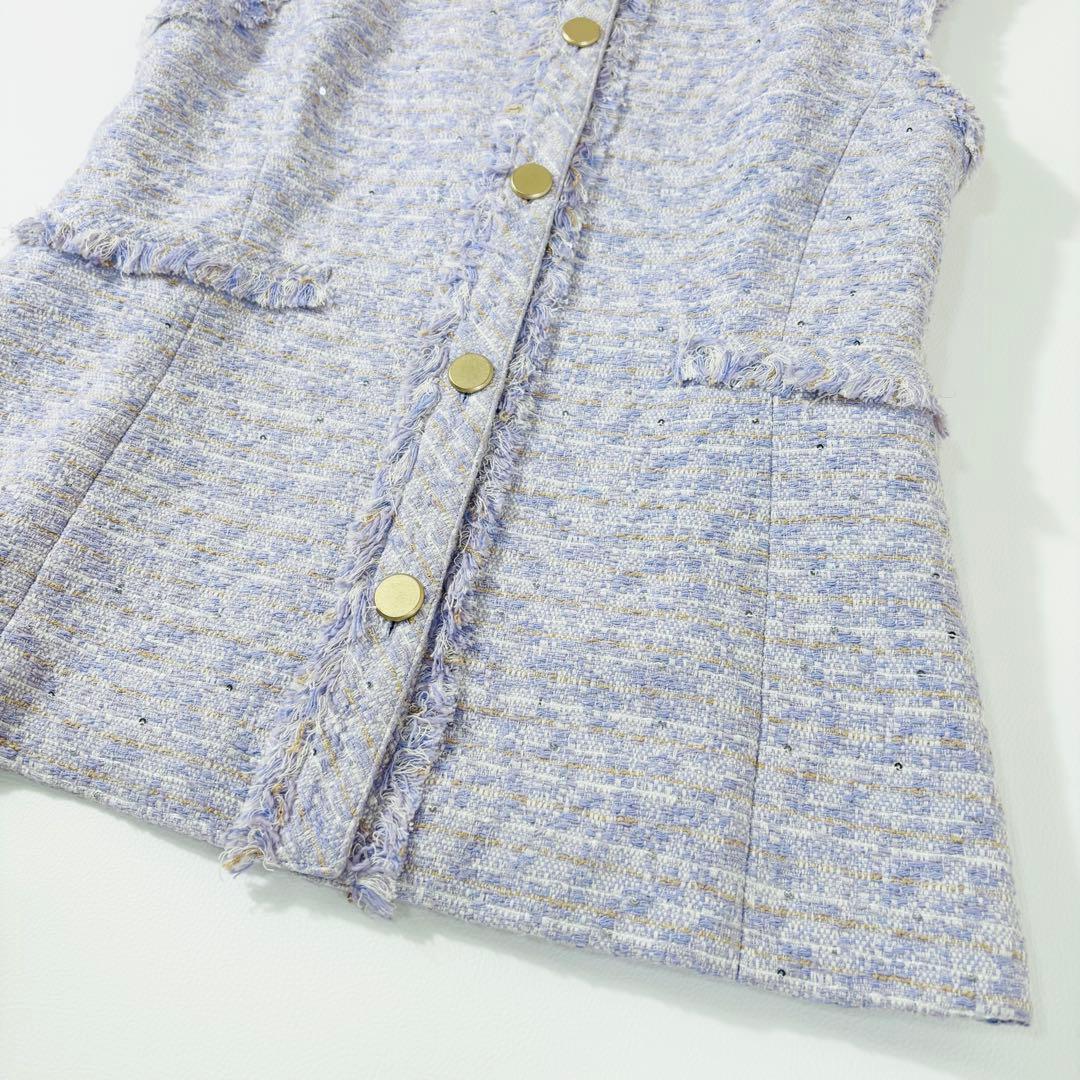 767 ボールジィ シークインツイード クルーネックジレ パープル 36