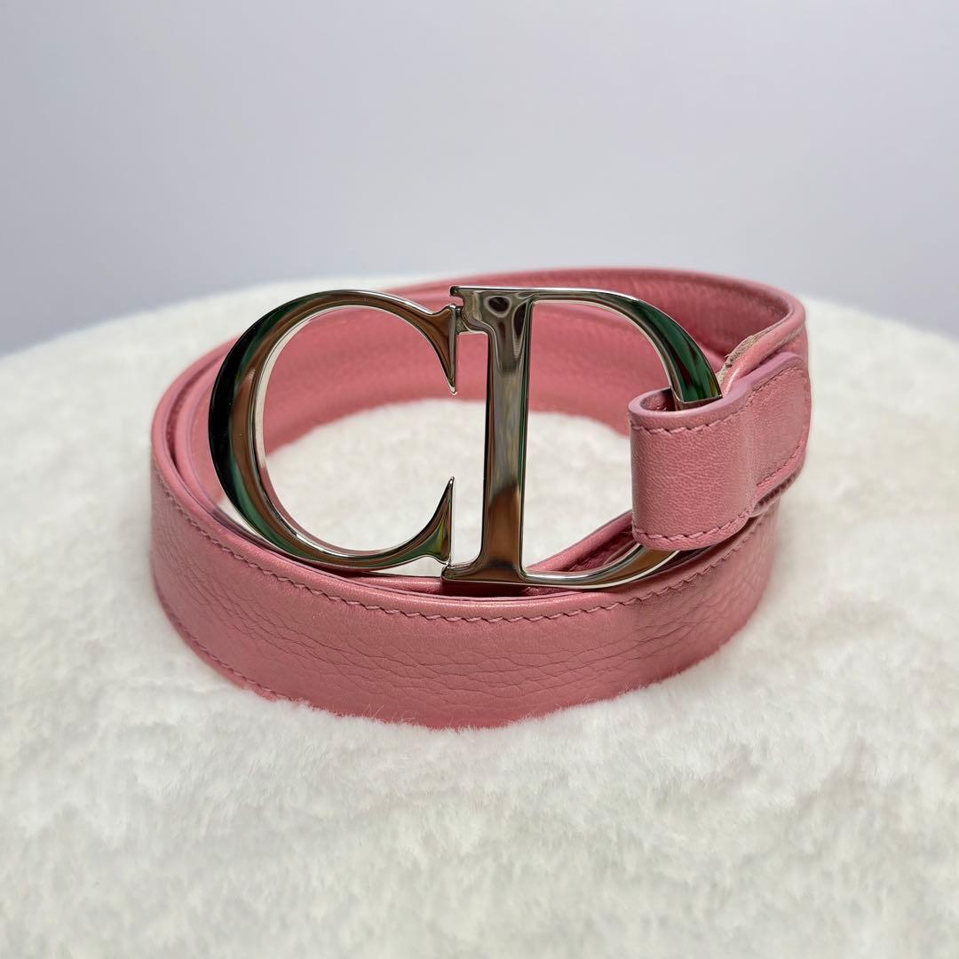 希少 美品 Christian Dior ピンク 刺繍 ベルト CD金具