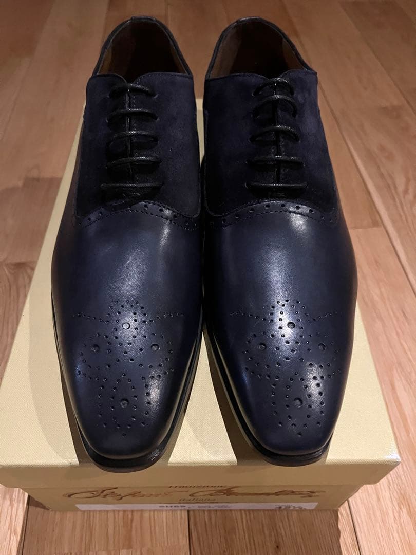 新品 ステファノブランキーニ 内羽根プレーントゥ ネイビー 伊製 サイズ42.5