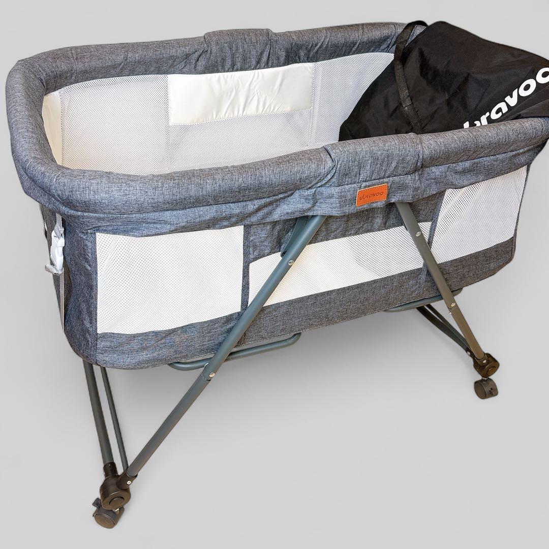 【極美品】 UBRAVOO ベビーベッド 折りたたみ キャスター 収納袋付き