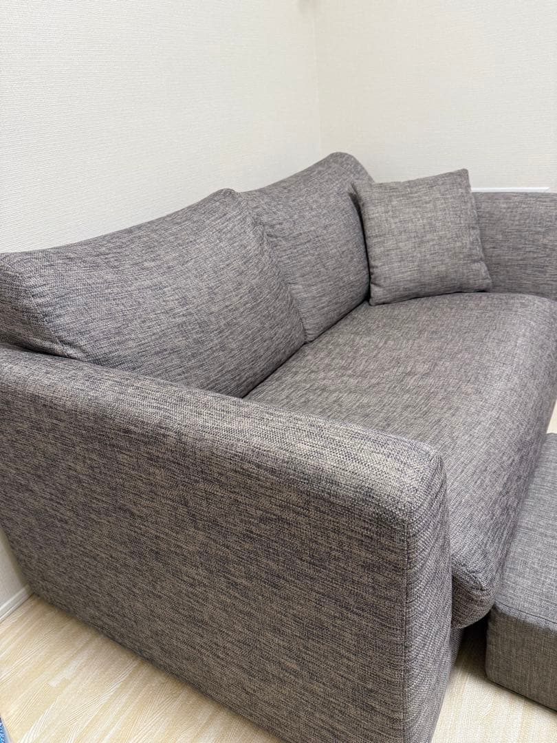グレー 2人掛けソファ クッション付き