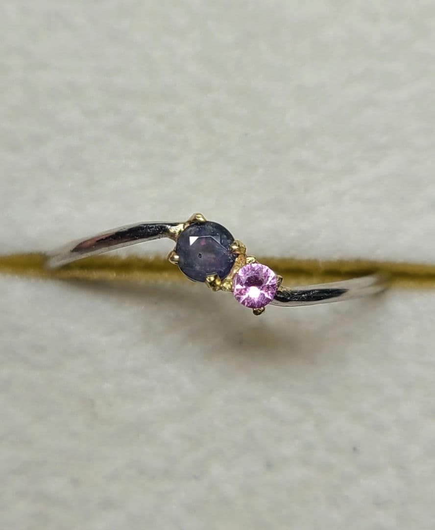 もちこ★ブラジルアレキ&パパラチアサファイアリングPt900★