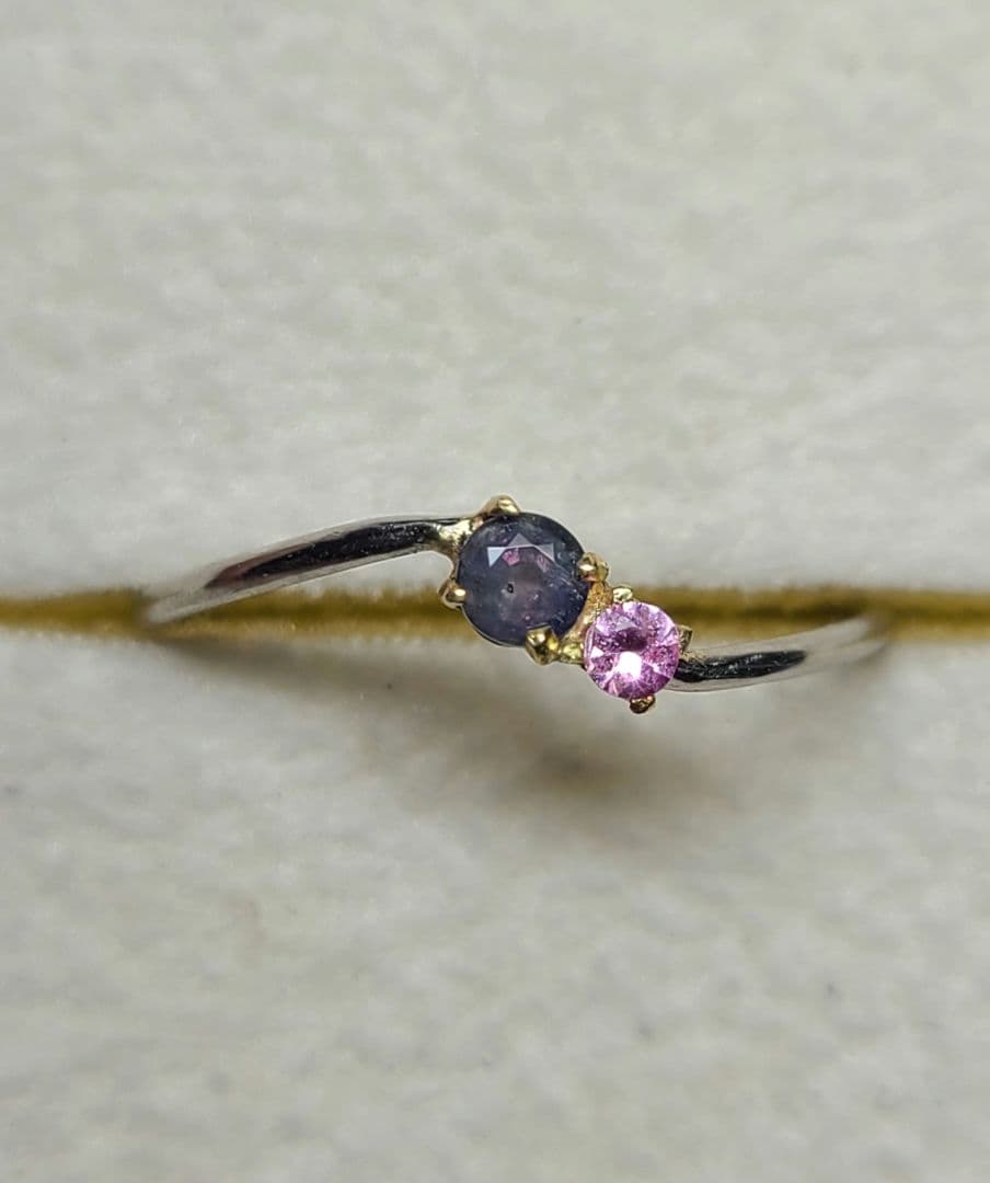 もちこ★ブラジルアレキ&パパラチアサファイアリングPt900★