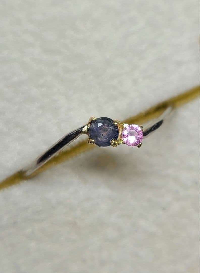 もちこ★ブラジルアレキ&パパラチアサファイアリングPt900★