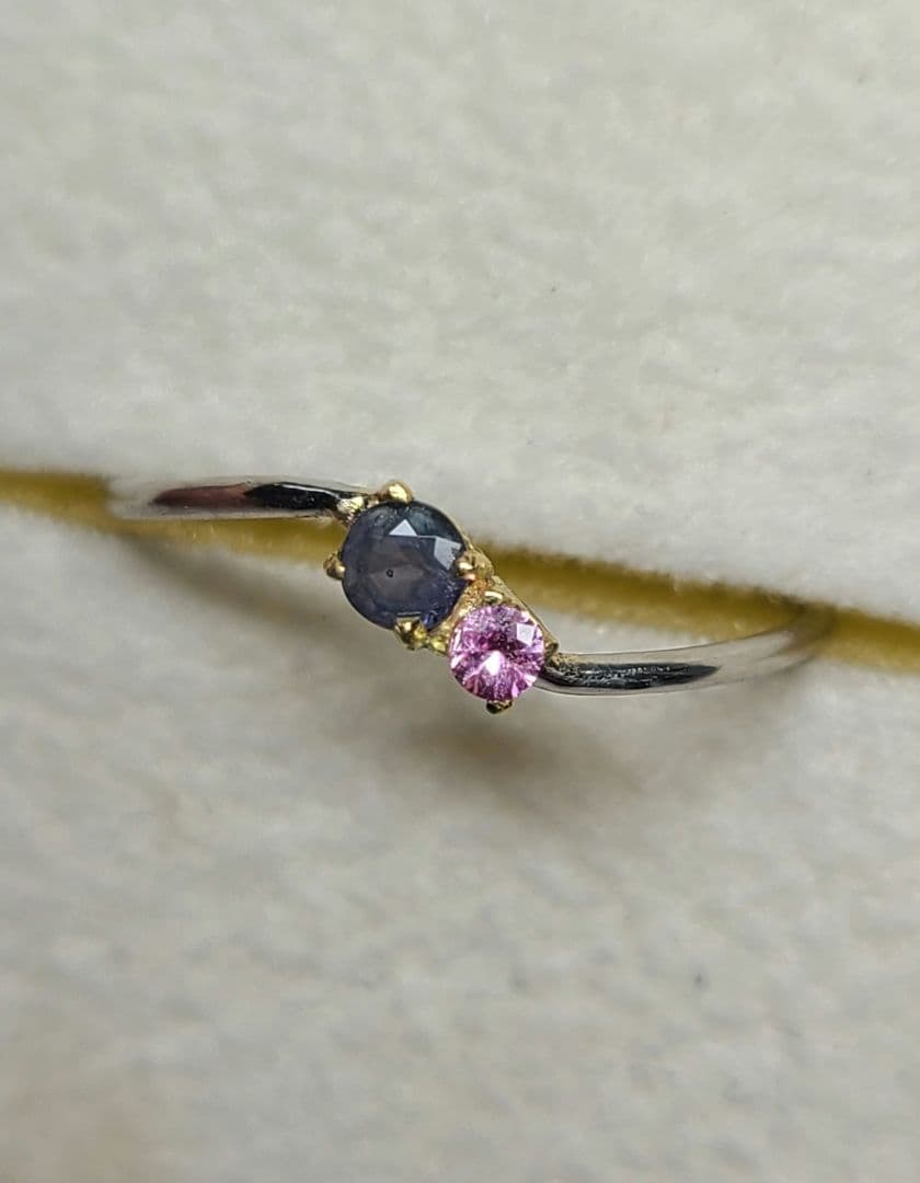 もちこ★ブラジルアレキ&パパラチアサファイアリングPt900★