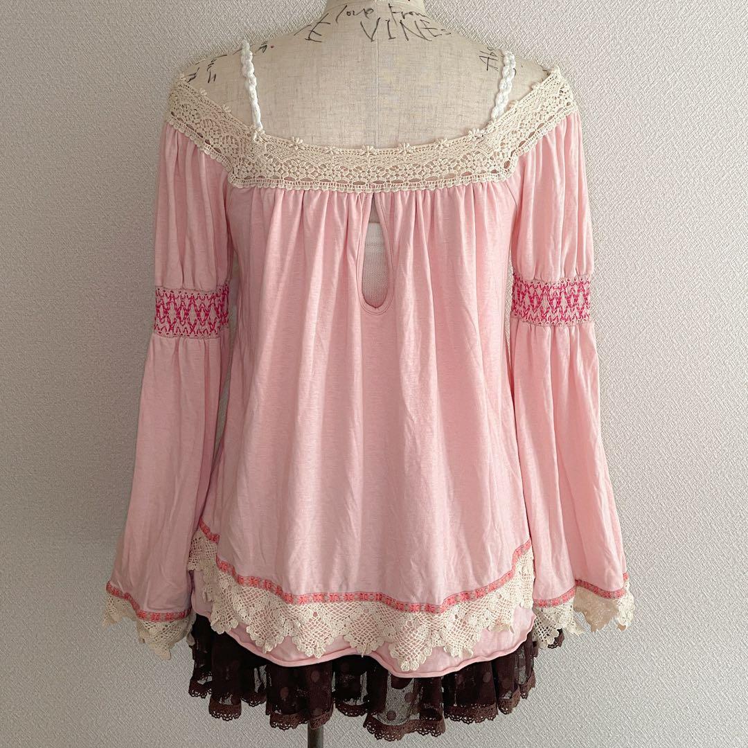 00s 希少 LIZLISA オフショルレースアップボヘミアンチュニック 姫カジ