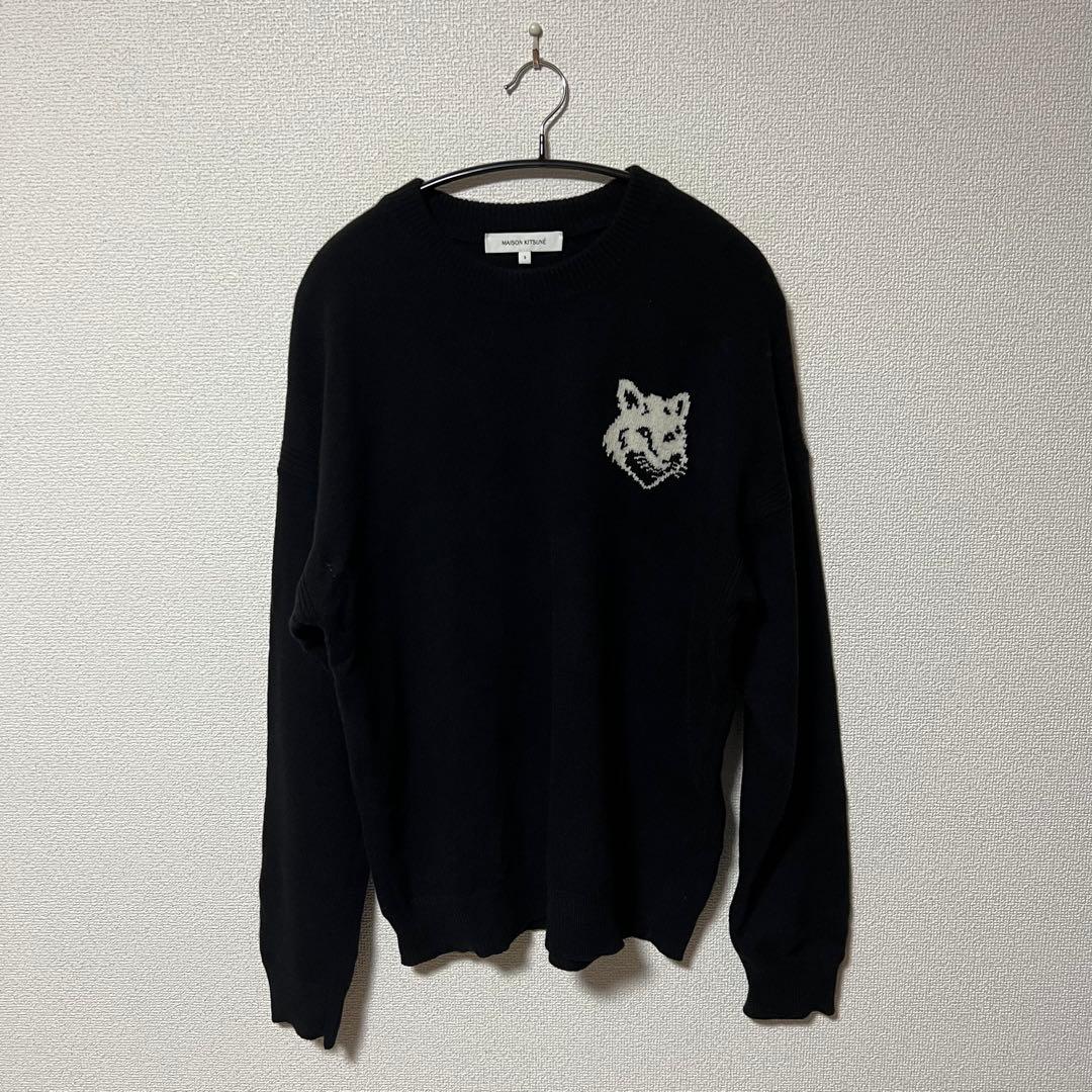 【メゾンキツネ】フォックスヘッド ニット ワンポイント ブラック