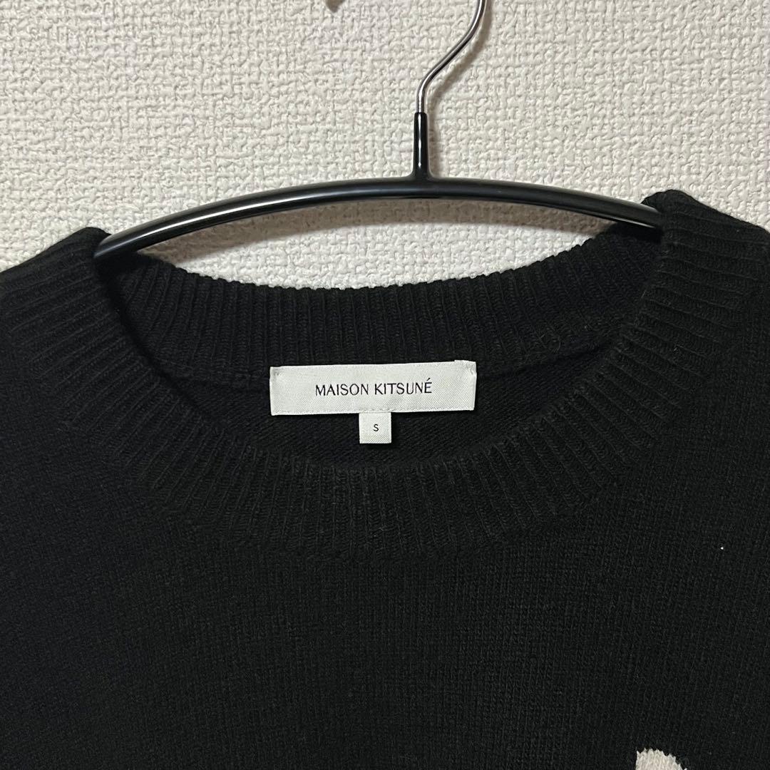 【メゾンキツネ】フォックスヘッド ニット ワンポイント ブラック