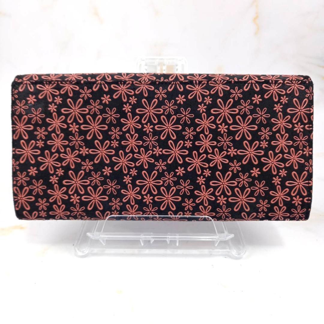 ✨未使用✨ 印傳屋 インデンヤ 長財布 雪割草柄 花柄 黒地×ピンク漆 鹿革 黒