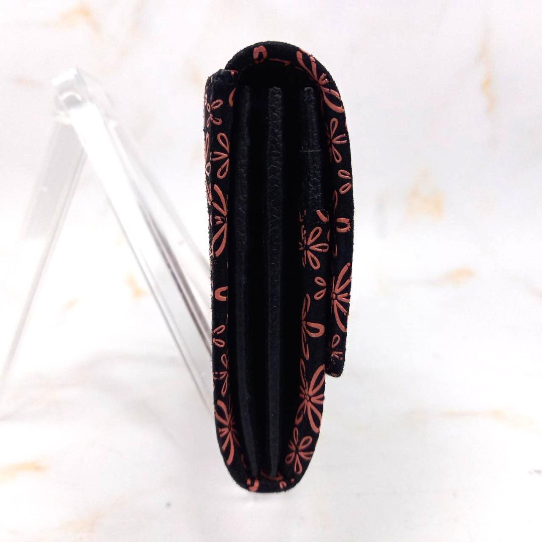 ✨未使用✨ 印傳屋 インデンヤ 長財布 雪割草柄 花柄 黒地×ピンク漆 鹿革 黒