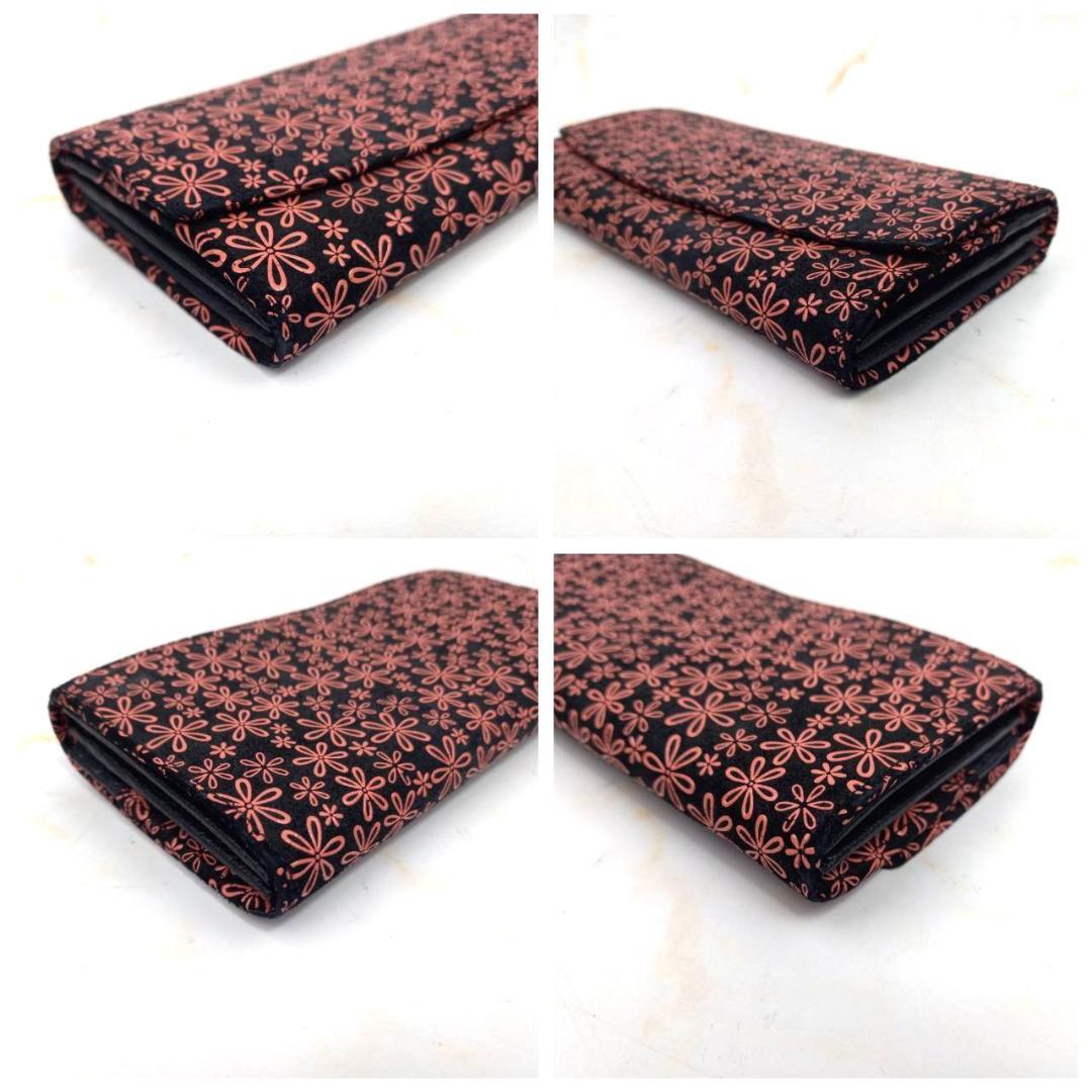 ✨未使用✨ 印傳屋 インデンヤ 長財布 雪割草柄 花柄 黒地×ピンク漆 鹿革 黒