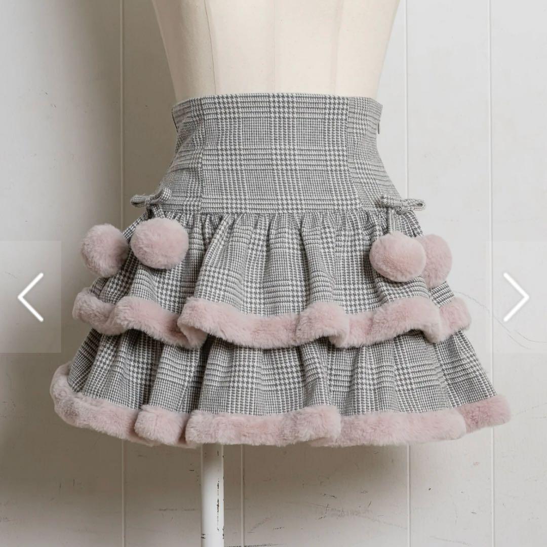 pium ファー付きティアードミニスカート　グレーチェック