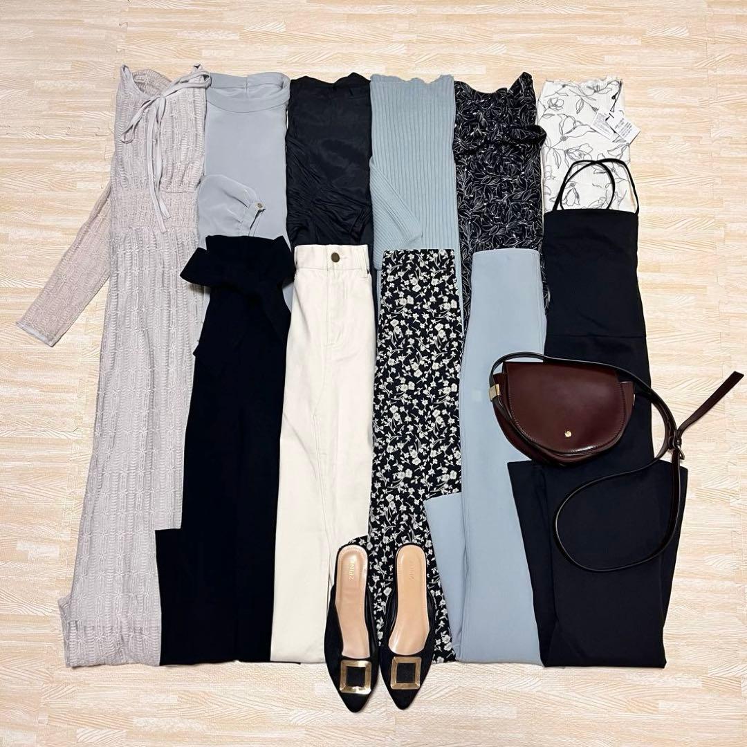 春支度♫キレイめ お姉さんコーデセット モノトーン＆ミントブルー 11点