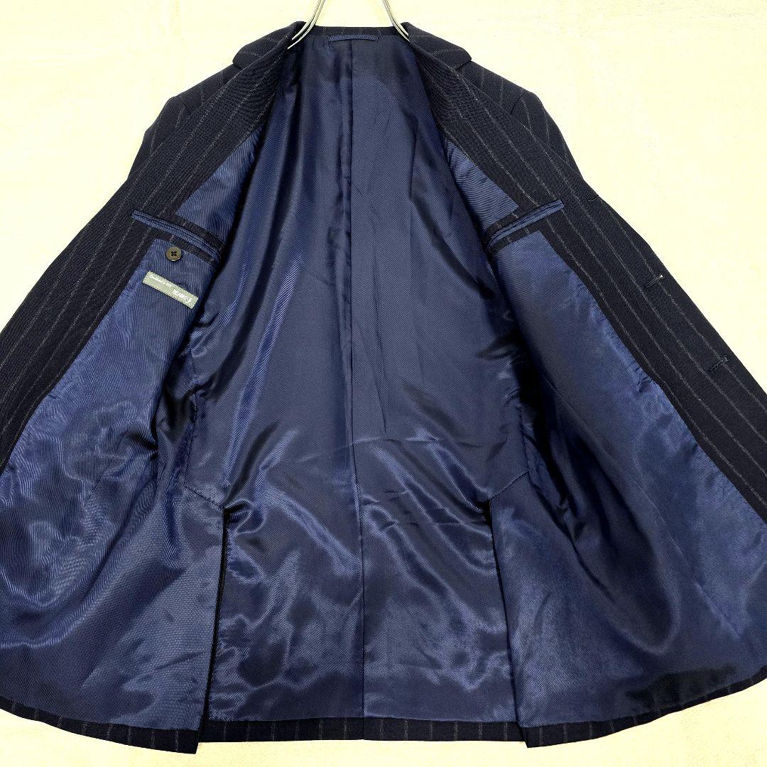 極美品 ビームスエフ スーツセットアップ ビジネス ストライプ ネイビー S相当