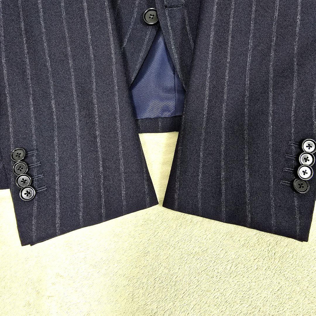 極美品 ビームスエフ スーツセットアップ ビジネス ストライプ ネイビー S相当