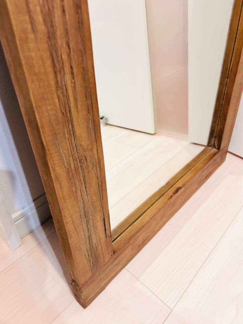 天然木　クラッシュゲート　スタンドミラー　ヴィンテージ古材　壁掛け可能