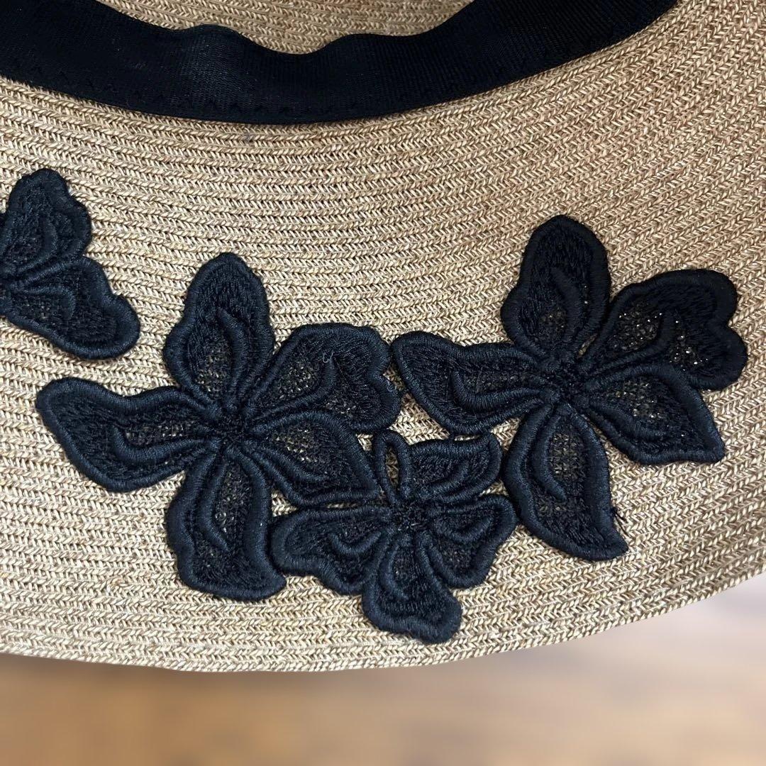 アシーナニューヨークアマンダ黒刺繍レースモチーフ帽子