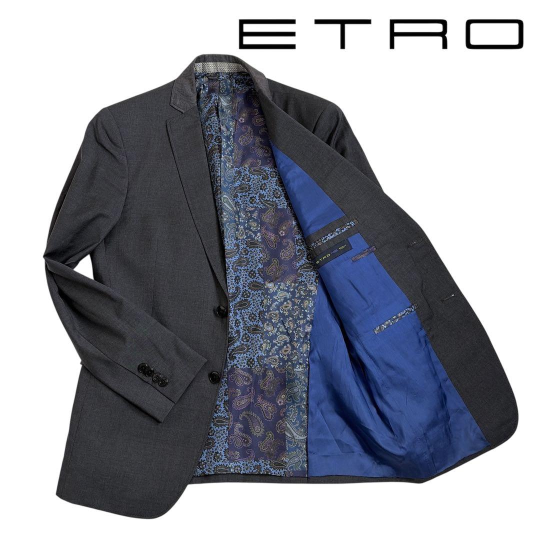 訳あり エトロ テーラードジャケット ペイズリー 48 グレー シルク混