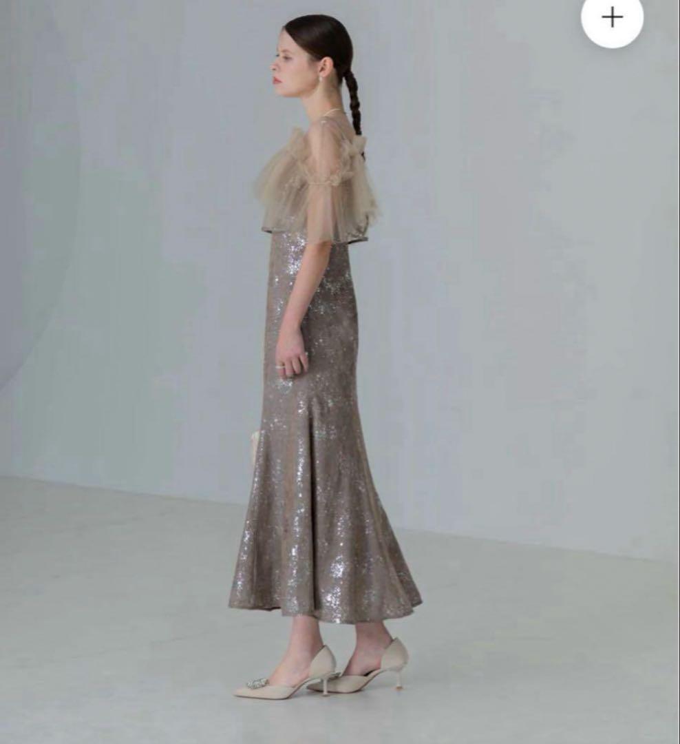 LEJA チュールフリルボレロペイントマーメイドドレス グレー　S