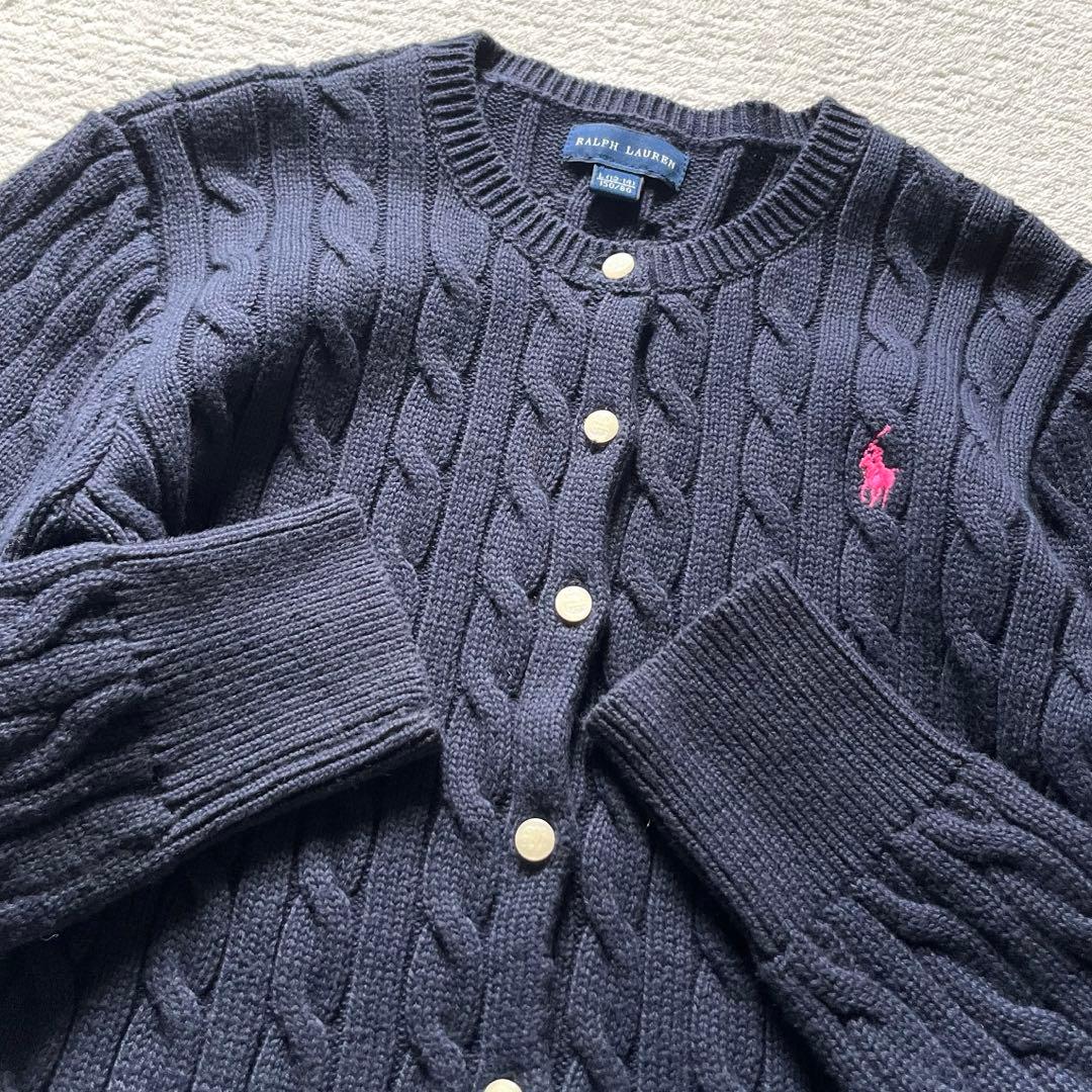 極美品 ラルフローレン コットン ケーブルニット カーディガン ペプラム ポニー